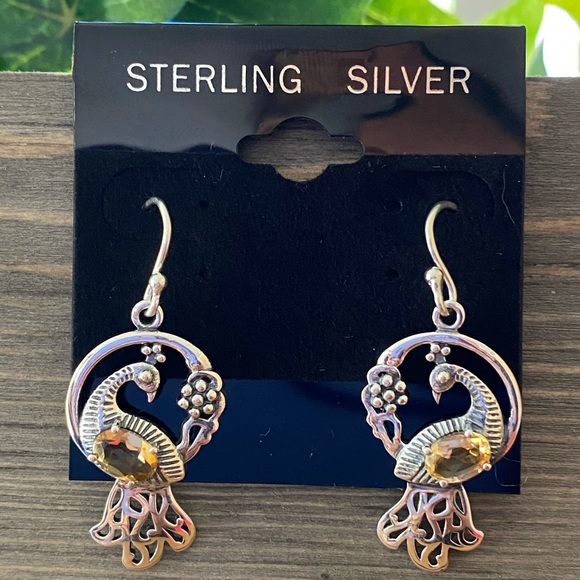 NEW Sterling Silver and Gemstone Peacock Earrings - Picture 4 of 8